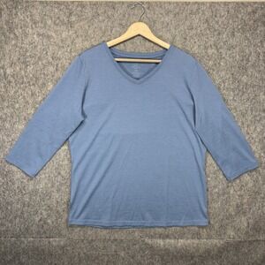 Woolx Elena 3/4 Sleeve V Neck Shirt Women's Large Merino Blend Wool Light Blue